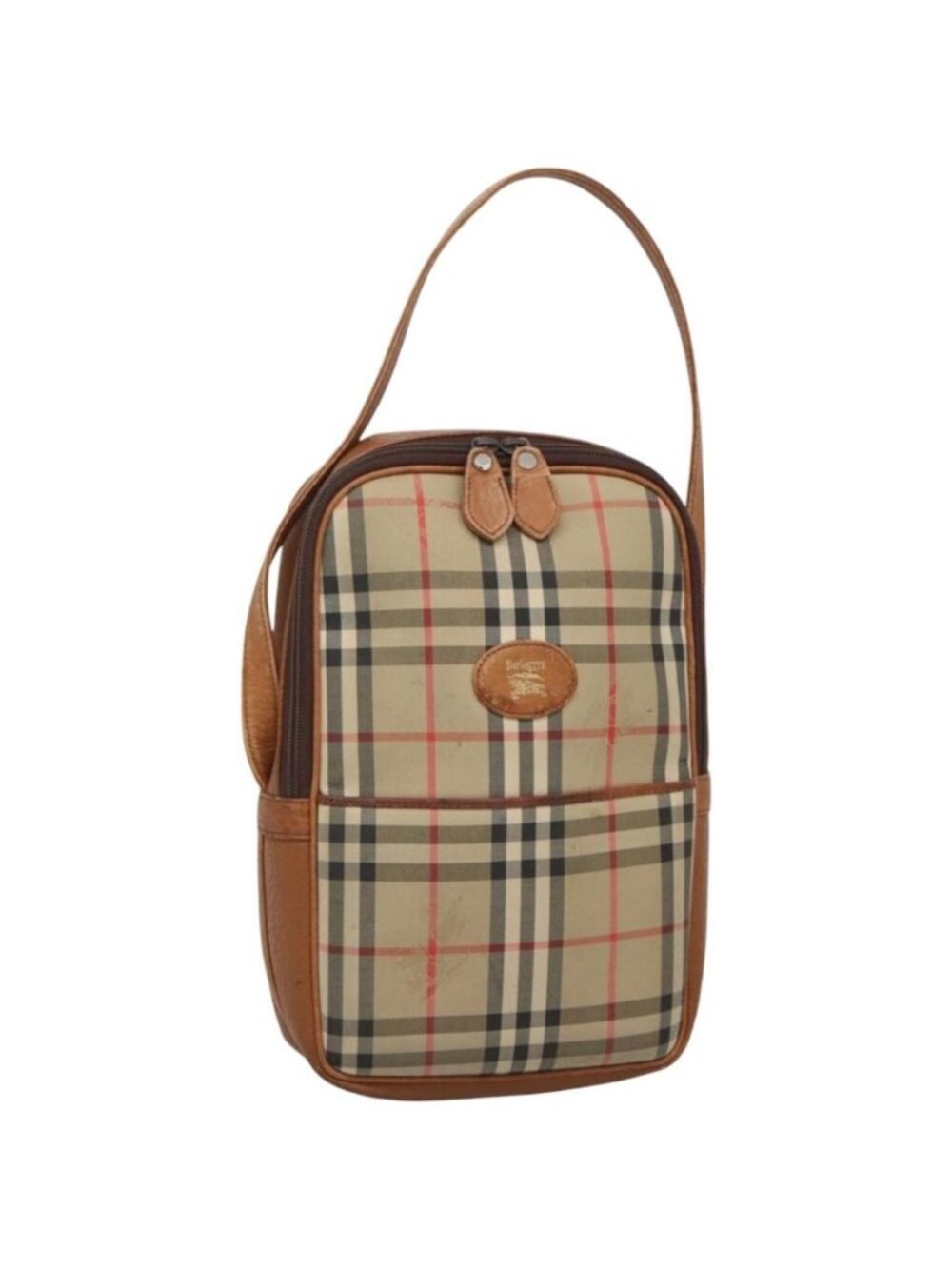 Burberrys Nova Check Blue Label Shoulder Bag Canvas Beige